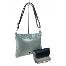 На фото 1 - Cтильная женская сумка-шоппер из водооталкивающей ткани, цвет серо-зеленый