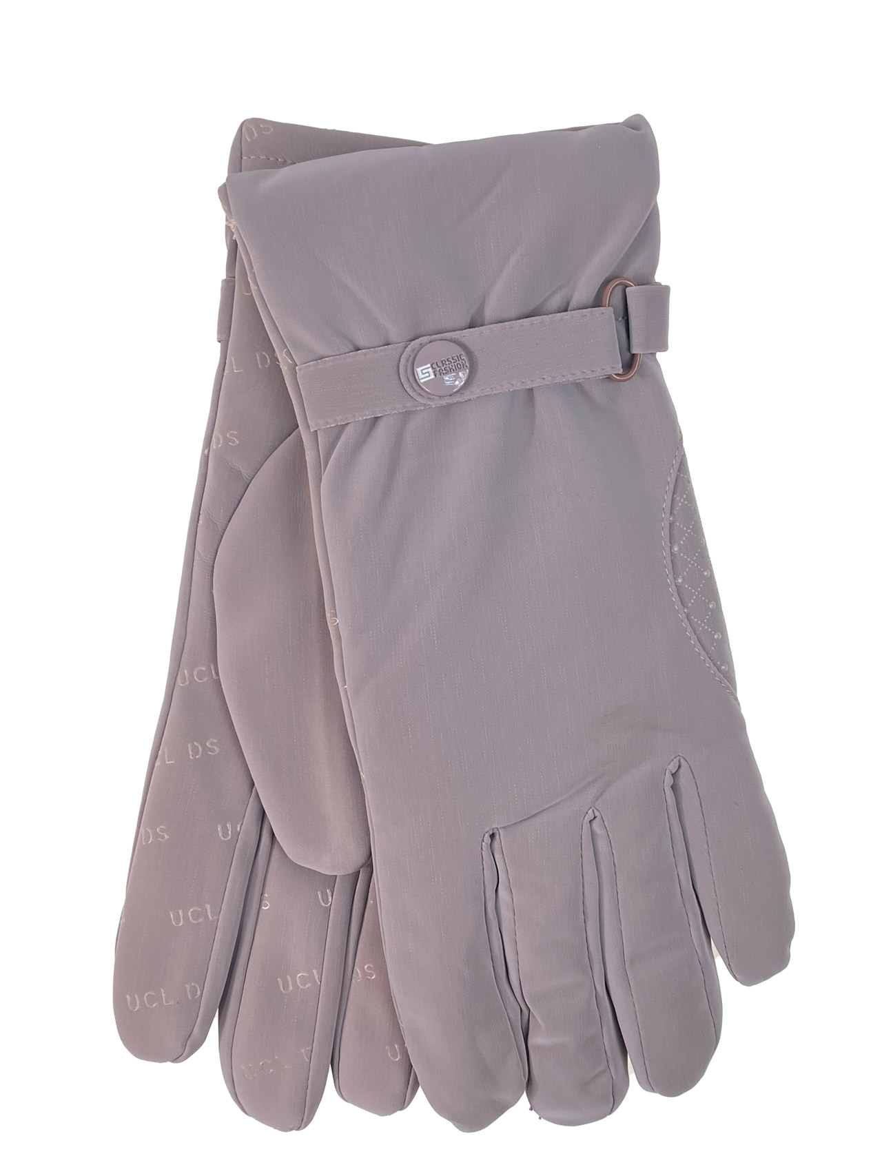 На фото 1 - Утепленные женские перчатки, цвет бежево-серый