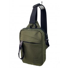На фото 1 - Мужская сумка-слинг из текстиля, цвет зеленый