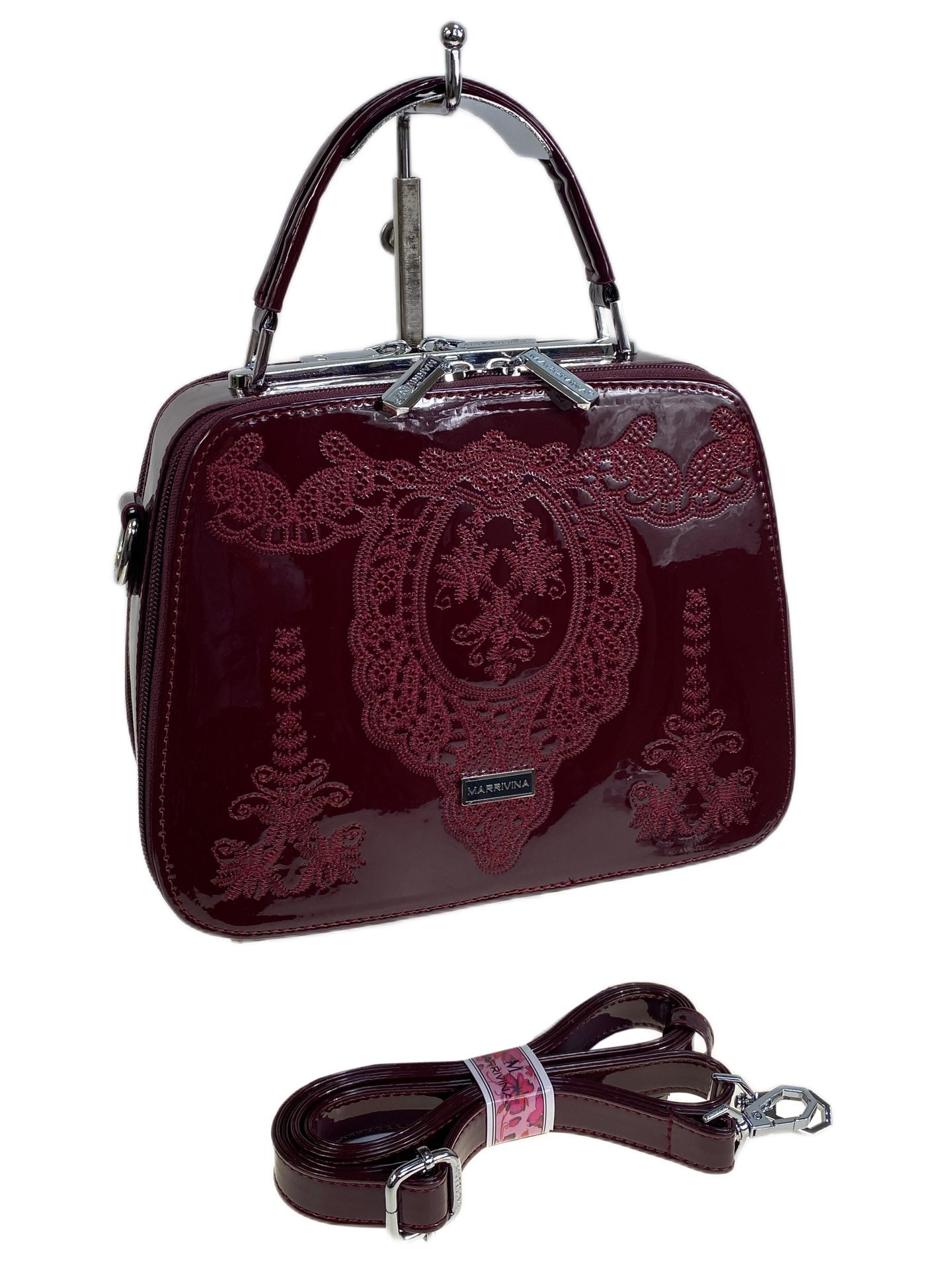 На фото 1 - Женская сумка из искусственной кожи, цвет бордовый