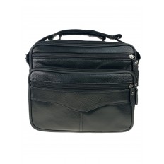 На фото 2 - Кожаная мужская сумка для документов через плечо, чёрная