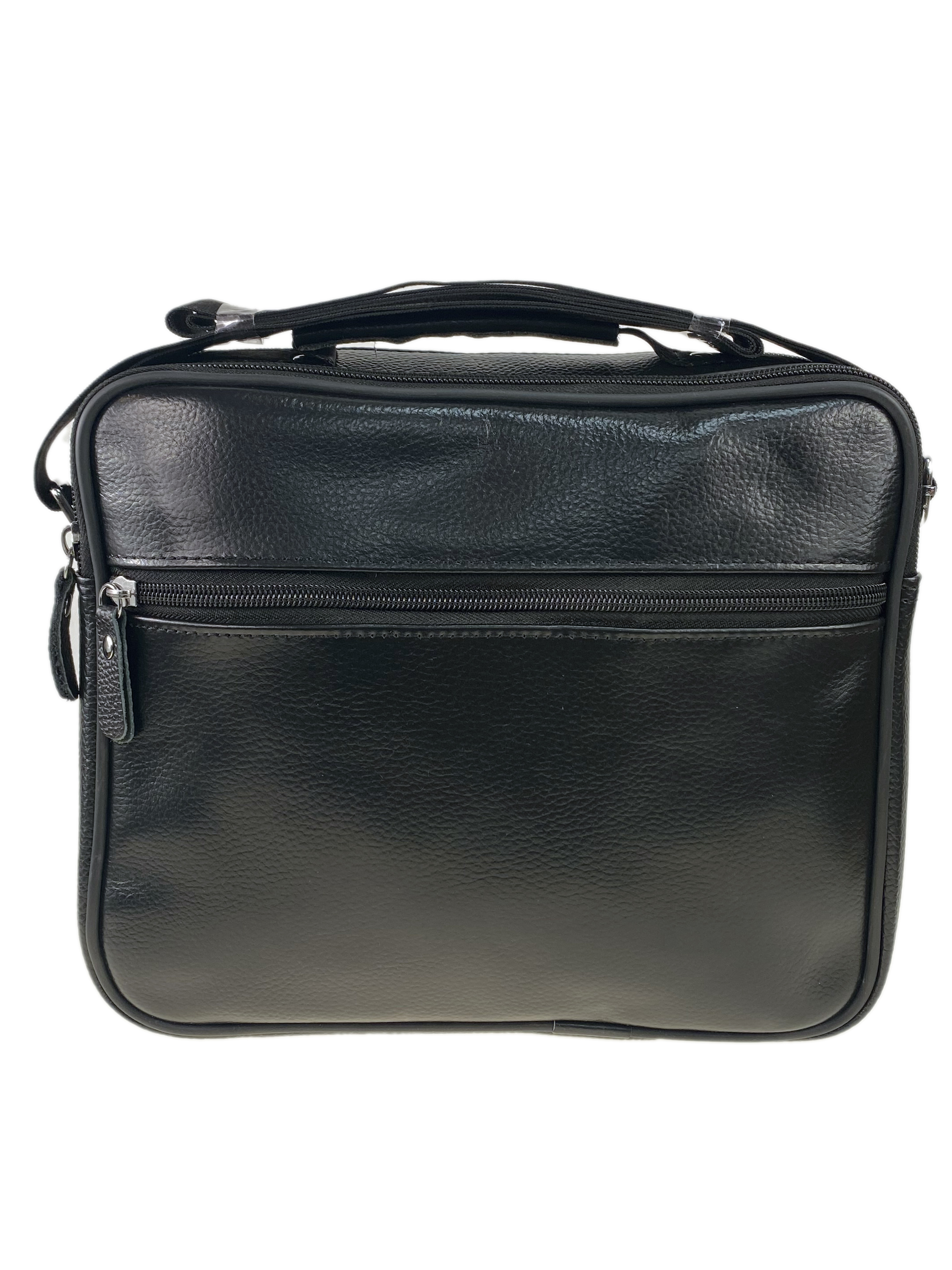 На фото 3 - Кожаная мужская сумка для документов через плечо, чёрная