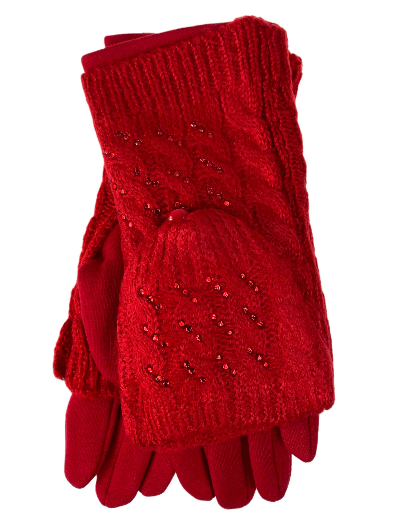 На фото 1 - Функциональные вязаные перчатки, цвет красный