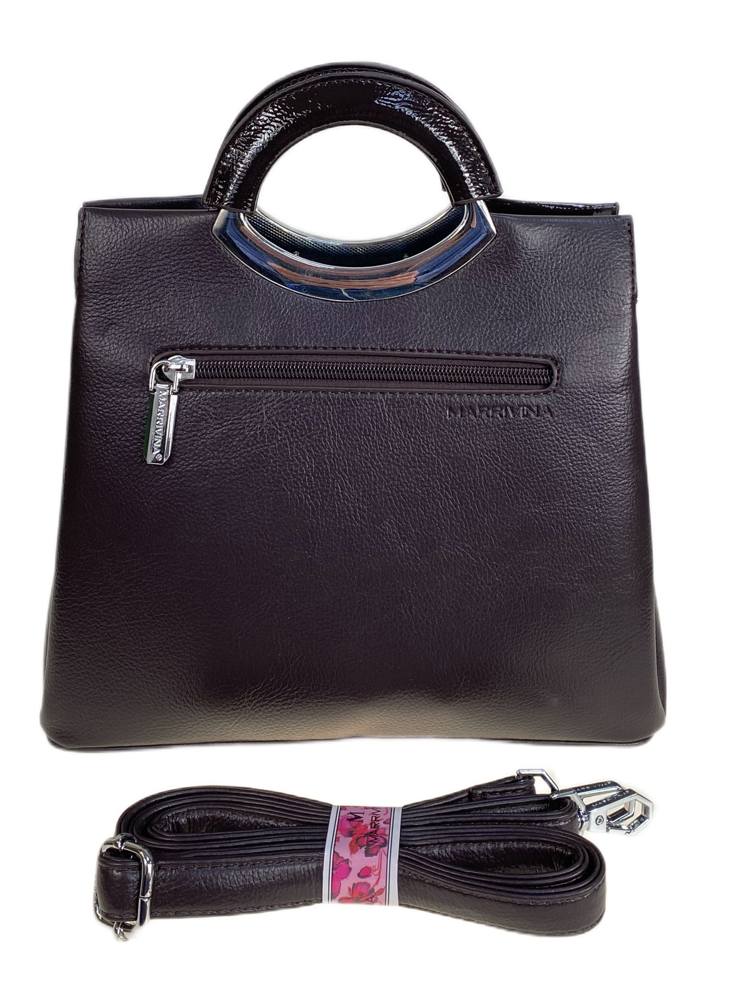 На фото 2 - Женская сумка из искусственной кожи, цвет шоколадно-черный