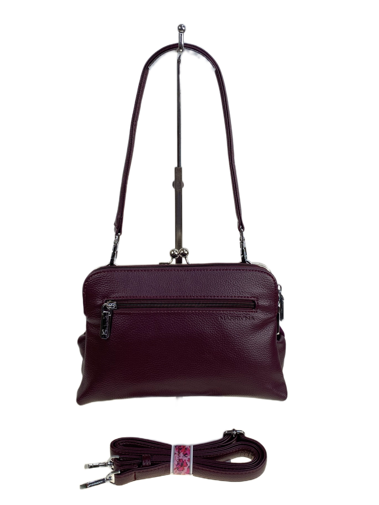 На фото 2 - Женская сумка из искусственной кожи и натуральной замши, цвет бордовый