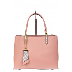 На фото 2 - Женская сумка тоут из кожзама с подвеской, цвет розовый