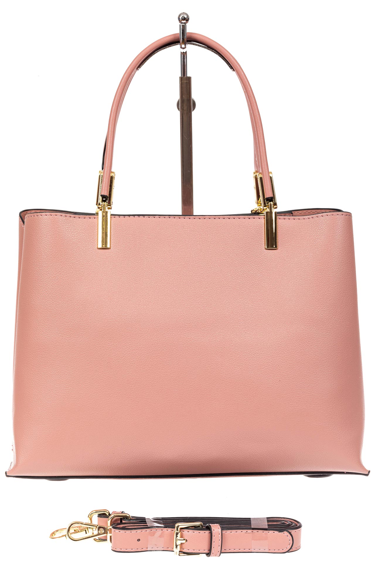 На фото 3 - Женская сумка тоут из кожзама с подвеской, цвет розовый