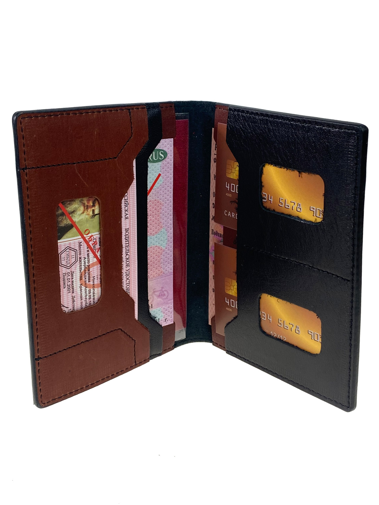 На фото 1 - Обложка для паспорта и автодокуметов из натуральной кожи, цвет мультицвет