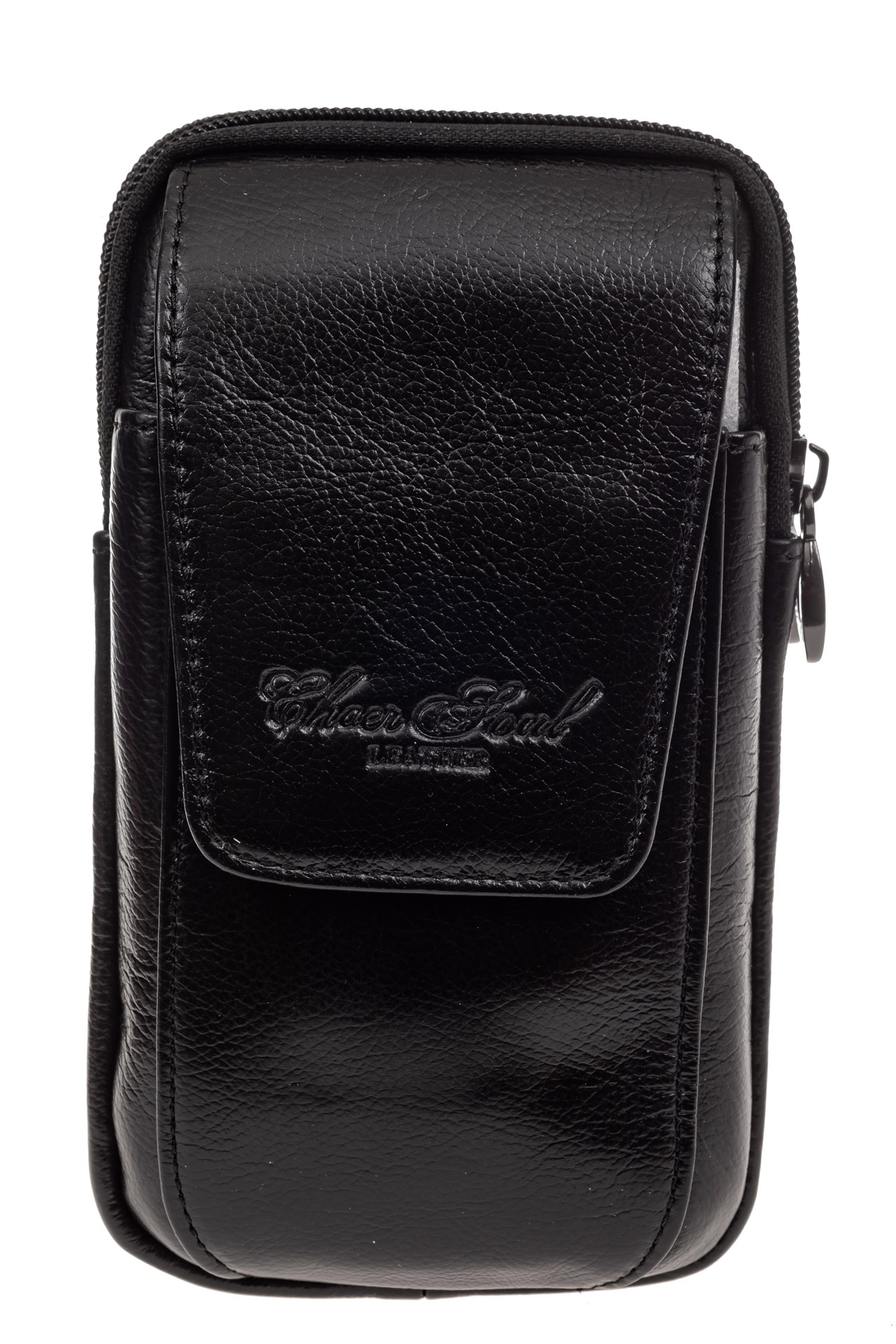 На фото 2 - Маленькая мужская сумка на пояс из натуральной кожи, цвет черный