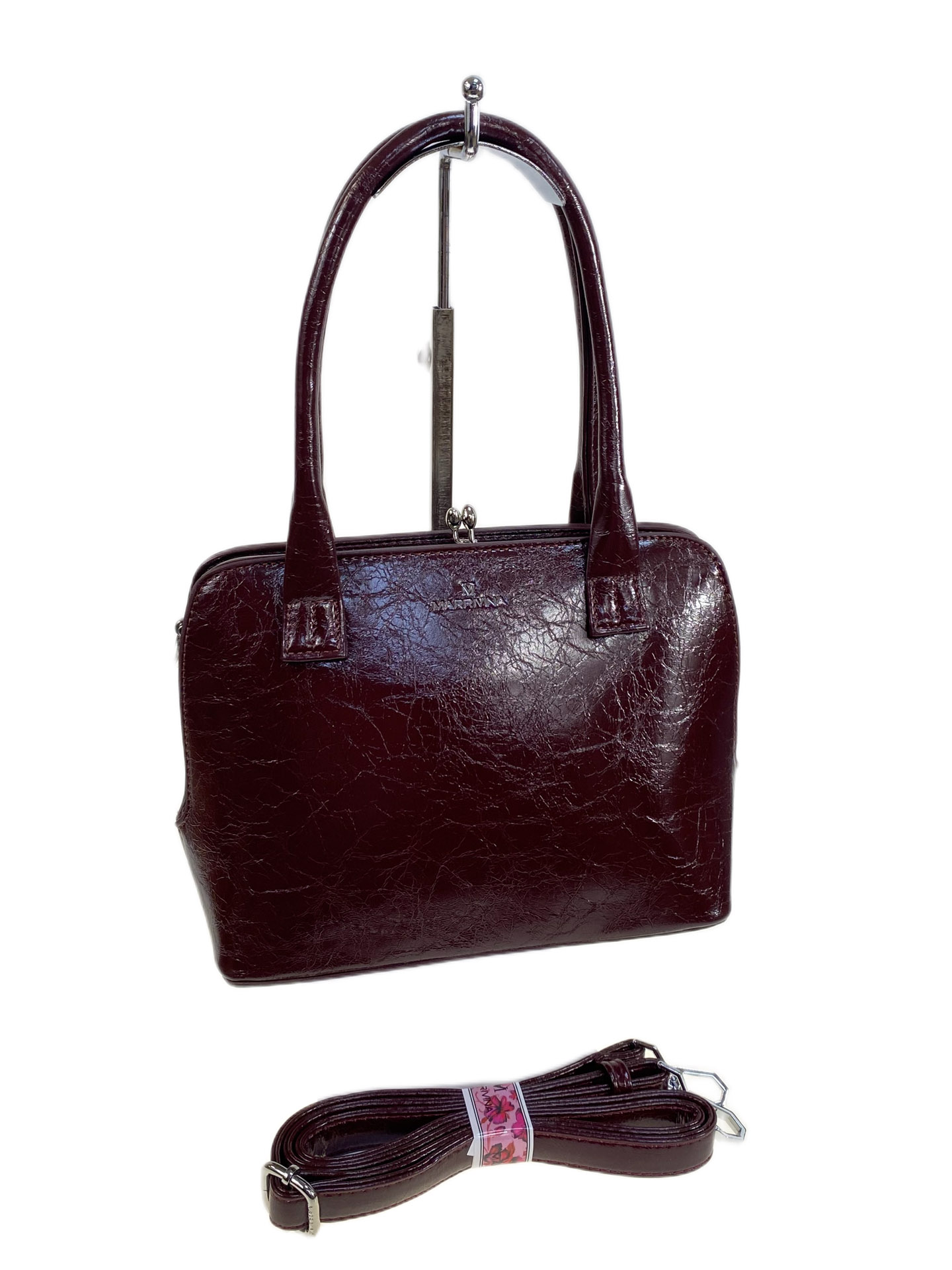 На фото 2 - Женская сумка из натуральной кожи, цвет бордовый