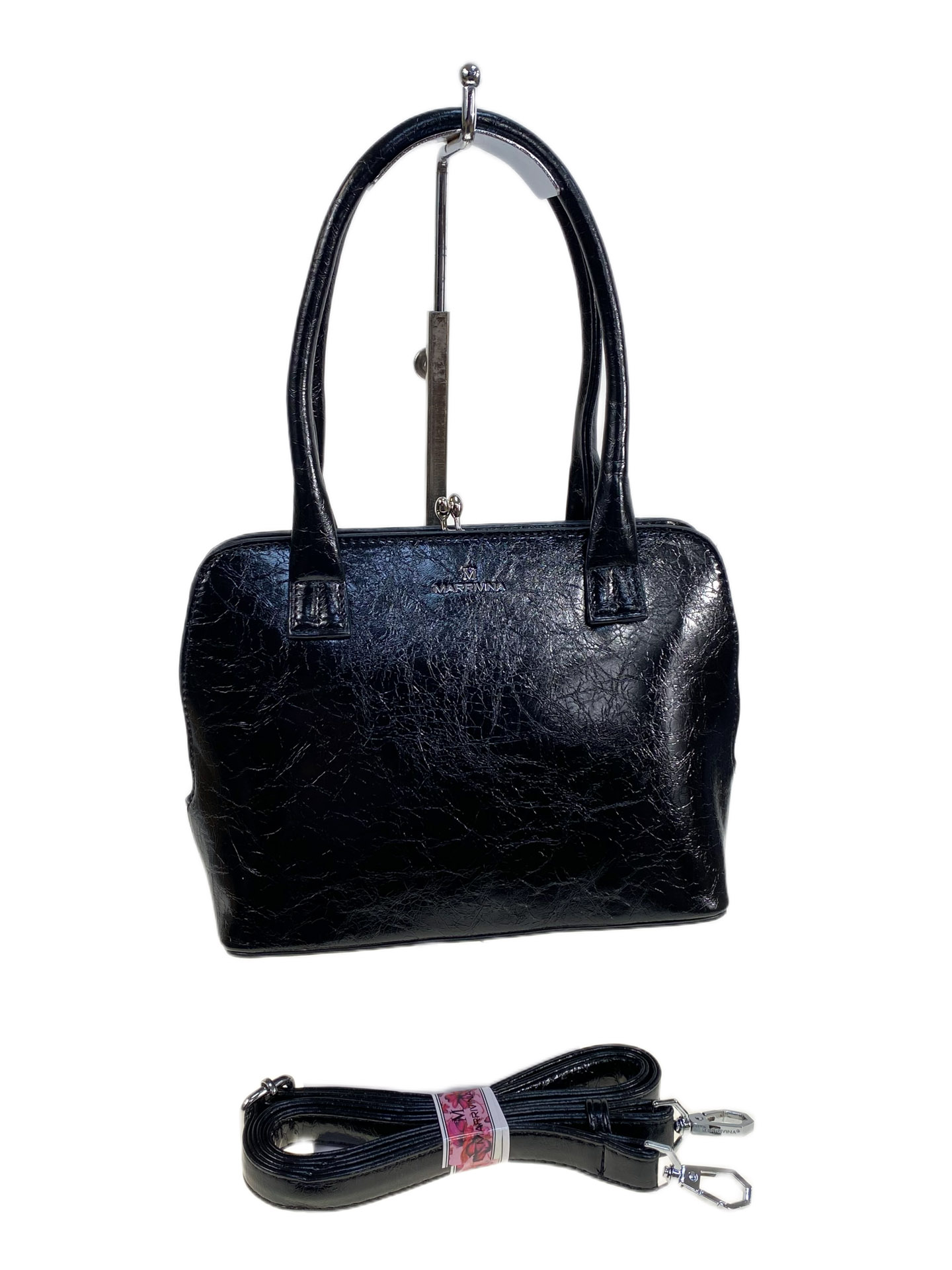 На фото 2 - Женская сумка из натуральной кожи, цвет черный