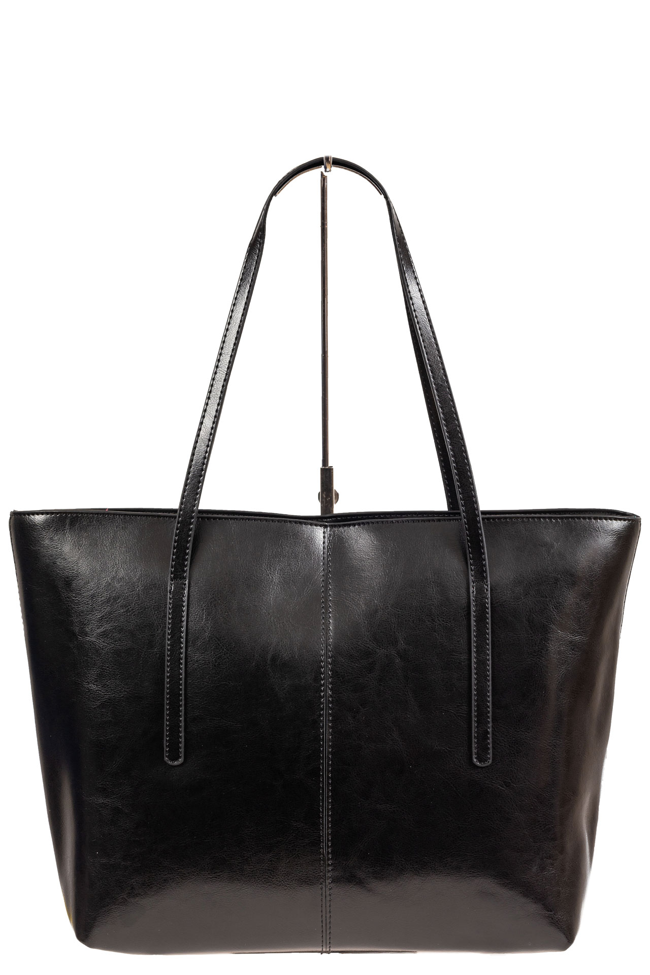 На фото 2 - Кожаная сумка-трапеция, цвет чёрный