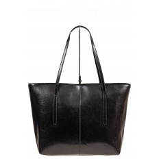 На фото 2 - Кожаная сумка-трапеция, цвет чёрный