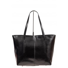На фото 3 - Кожаная сумка-трапеция, цвет чёрный