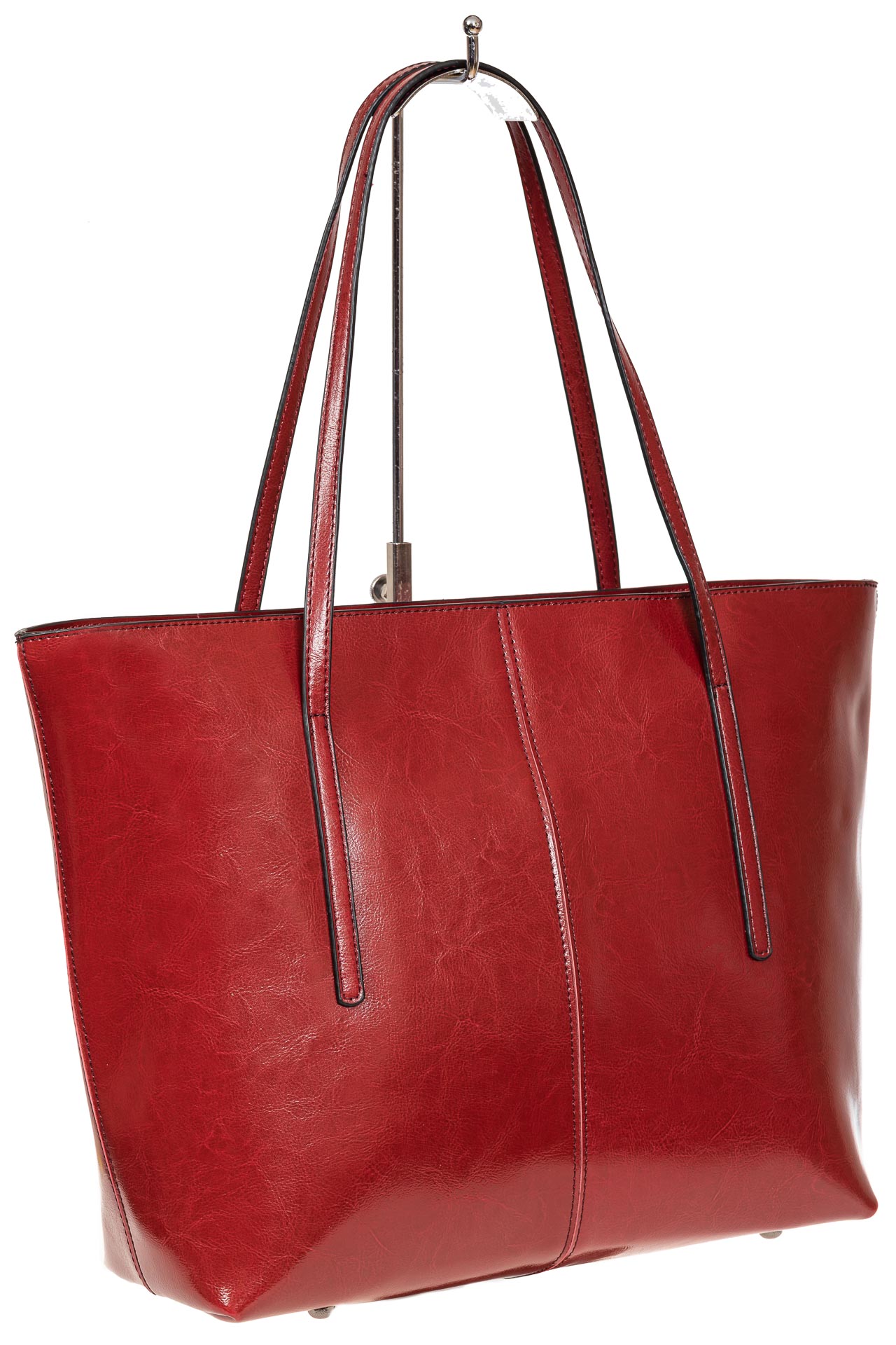 На фото 1 - Кожаная сумка-трапеция, цвет бордо