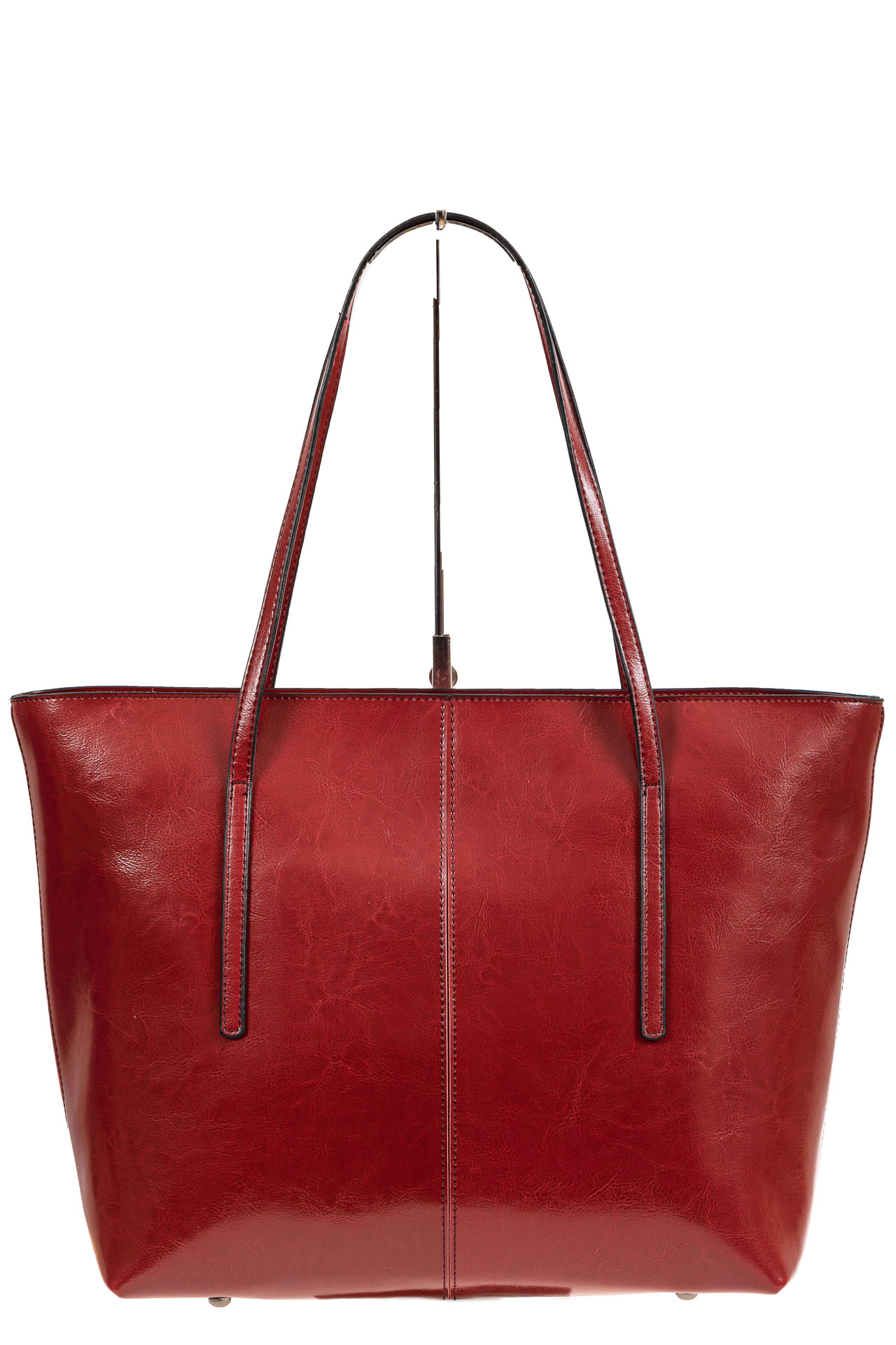 На фото 2 - Кожаная сумка-трапеция, цвет бордо