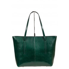 На фото 2 - Кожаная сумка-трапеция, цвет зелёный