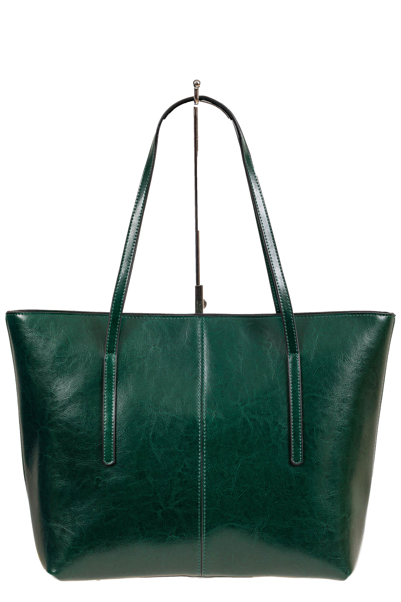 На фото 3 - Кожаная сумка-трапеция, цвет зелёный