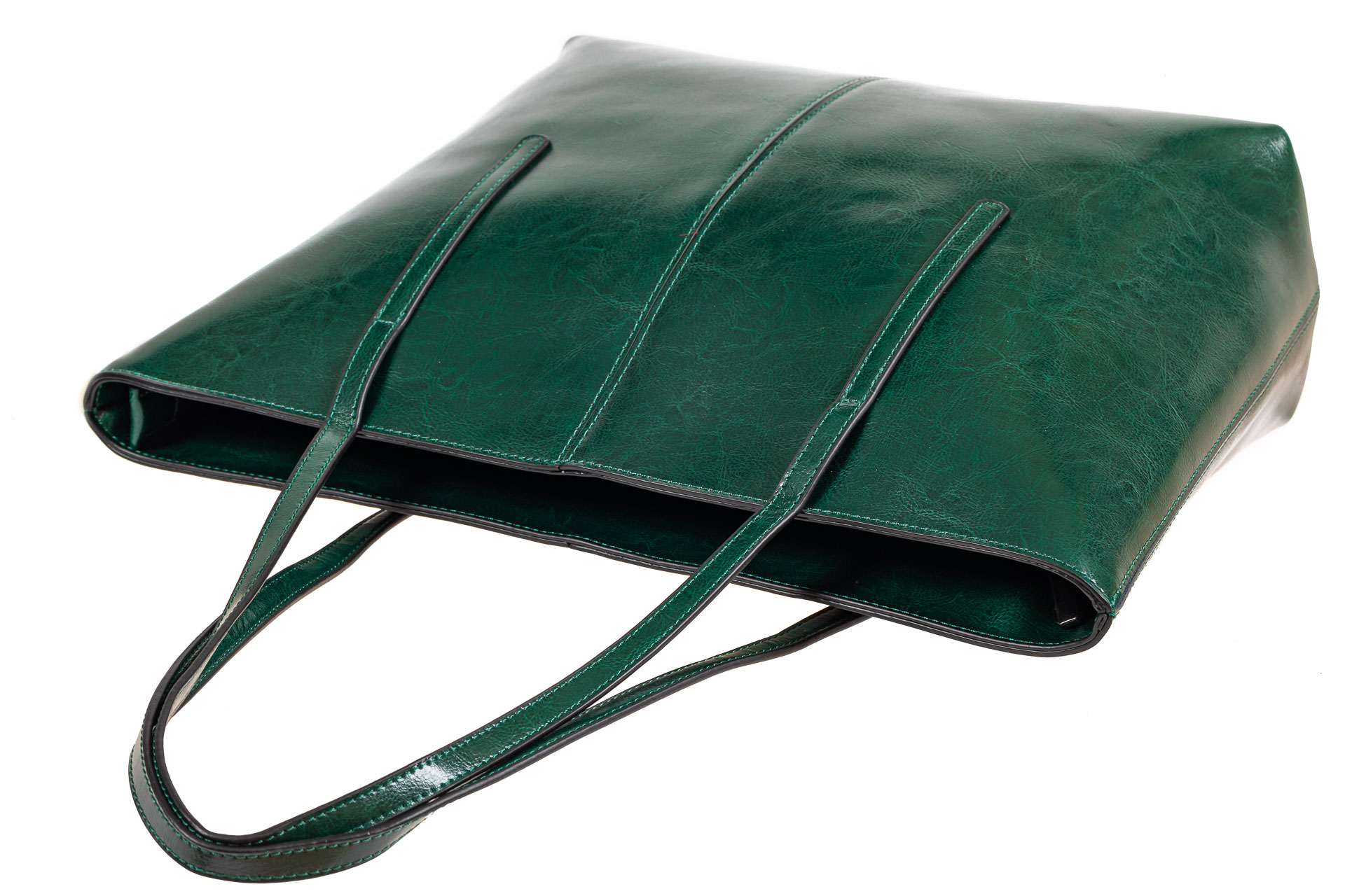 На фото 4 - Кожаная сумка-трапеция, цвет зелёный