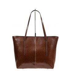 На фото 2 - Кожаная сумка-трапеция, цвет коричневый