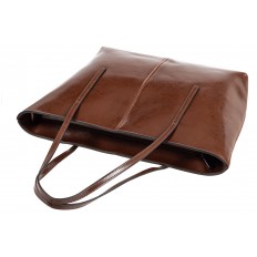 На фото 4 - Кожаная сумка-трапеция, цвет коричневый