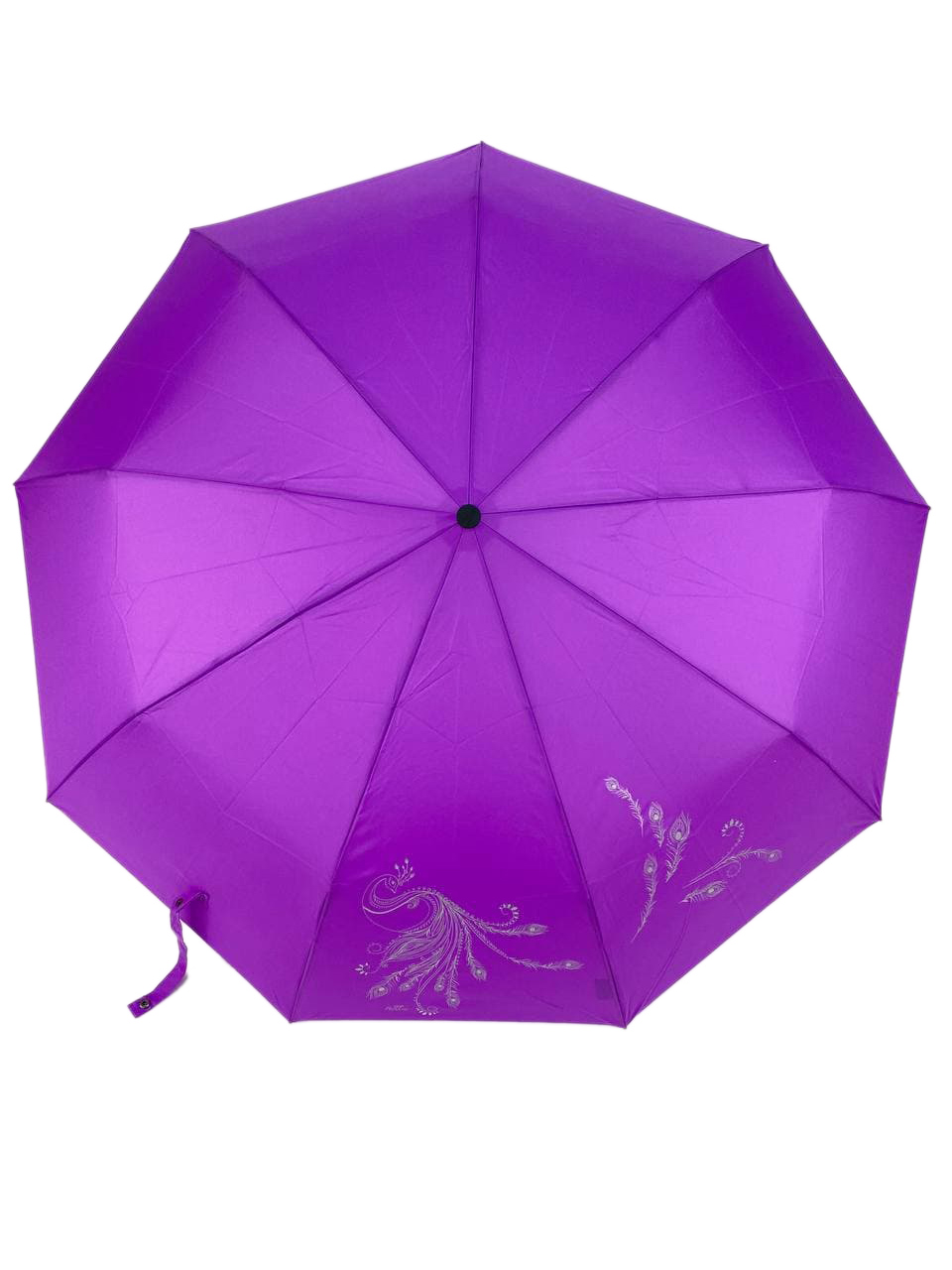На фото 2 - Женский зонт-автомат с растительным принтом, цвет ярко-фиолетовый