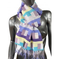 На фото 1 - Кашемировый разноцветный шарф-палантин с геометрическим орнаментом