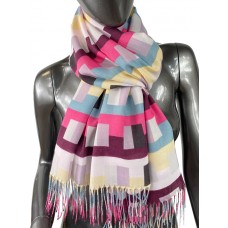 На фото 1 - Разноцветный шарф-палантин из кашемира с геометрическим орнаментом