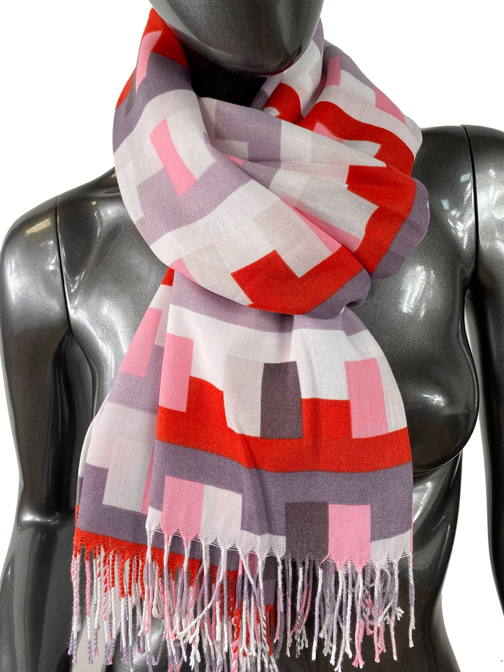 Кашемировый шарф-палантин с геометрическим орнаментом, мультицвет