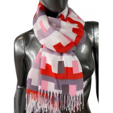 На фото 1 - Кашемировый шарф-палантин с геометрическим орнаментом, мультицвет