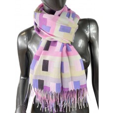 На фото 1 - Пёстрый шарф-палантин из кашемира с геометрическим орнаментом