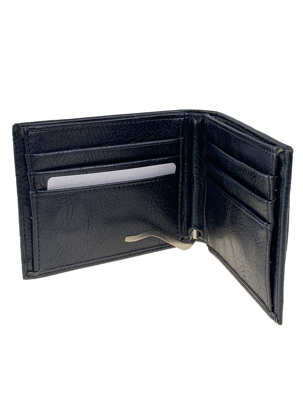 На фото 2 - Мужской чёрный кошелёк из натуральной кожи с зажимом