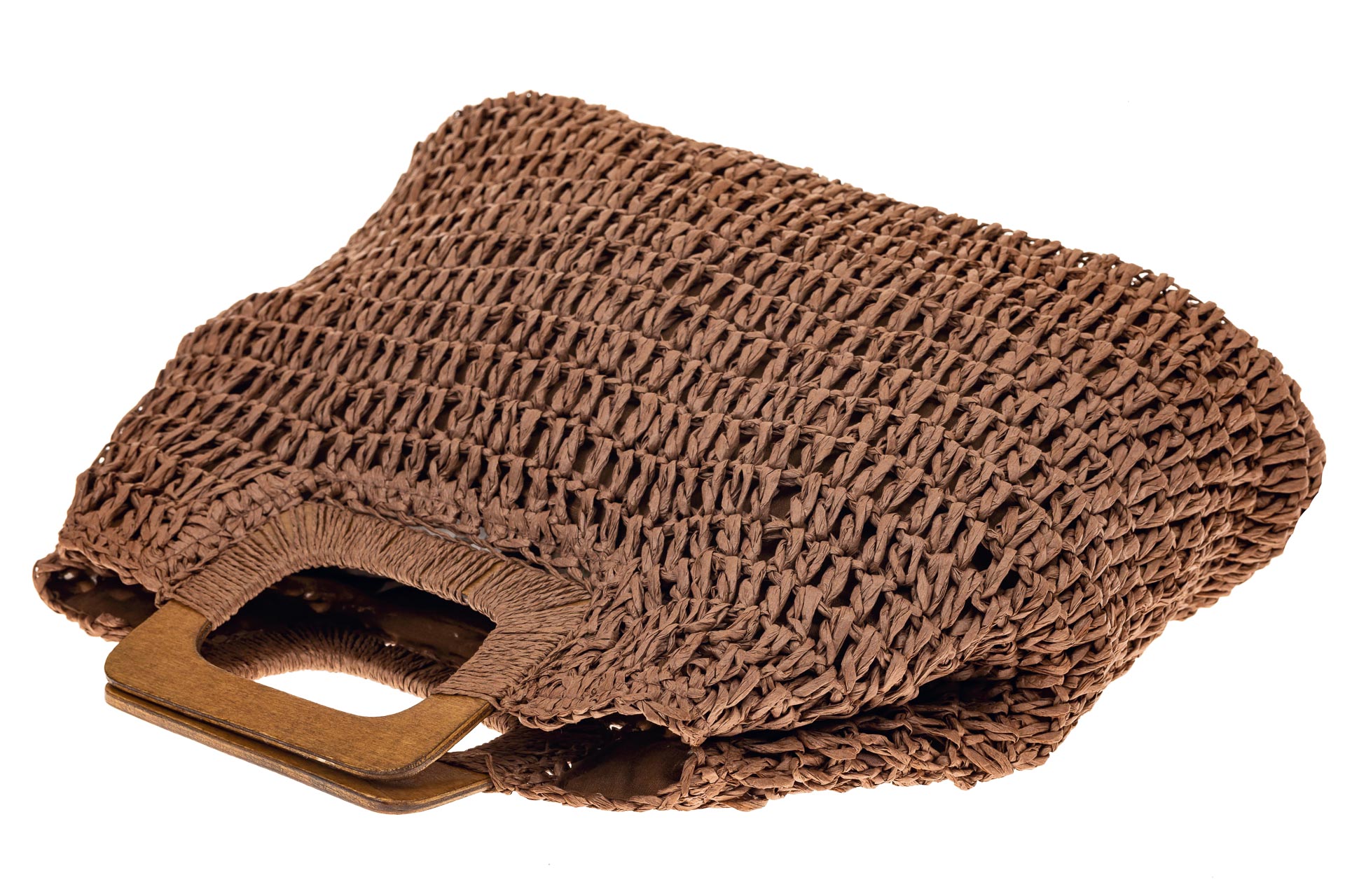На фото 3 - Плетеная сумка-авоська из джута с деревянными ручками, цвет коричневый