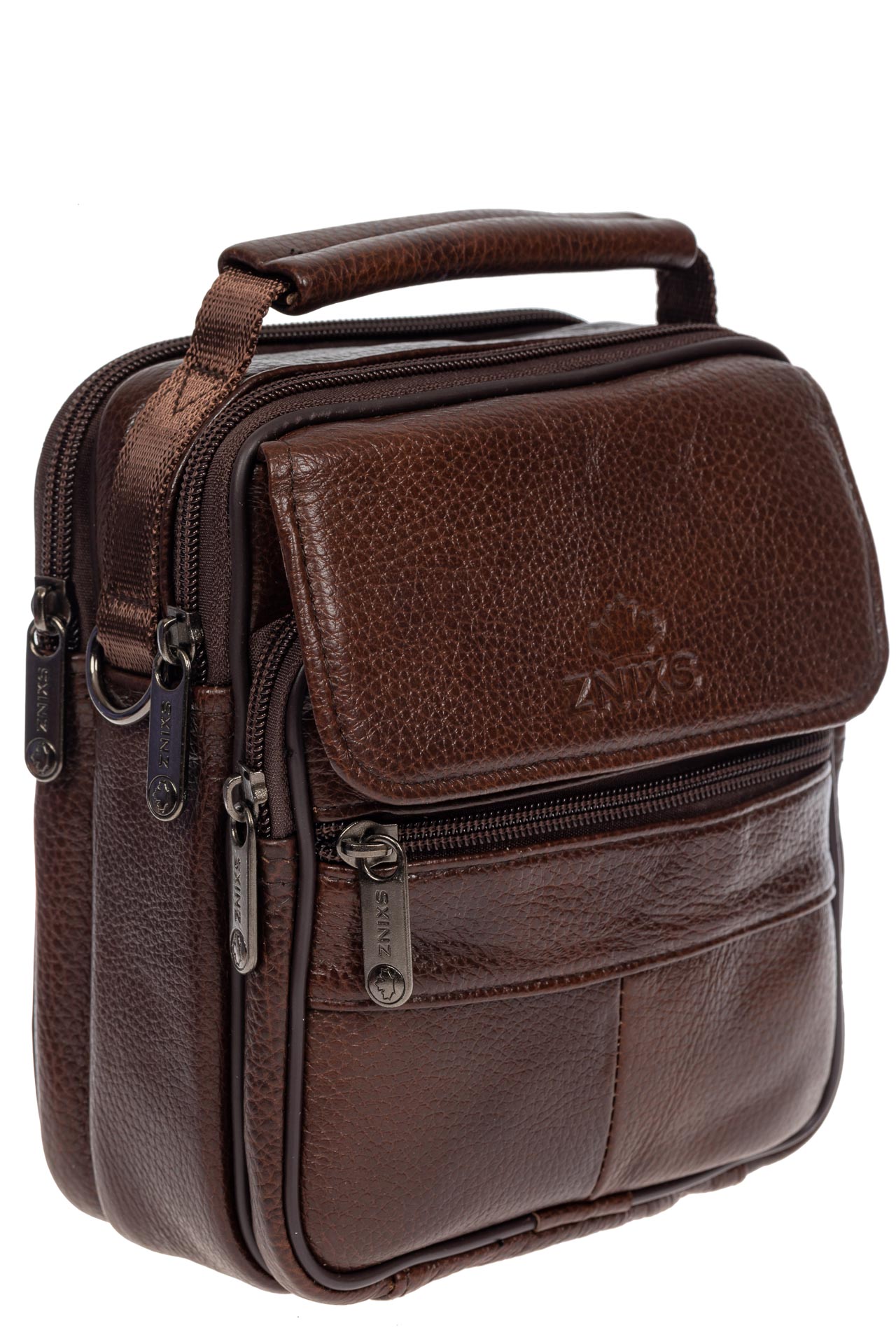 На фото 1 - Кожаная мужская сумка для документов, цвет коричневый