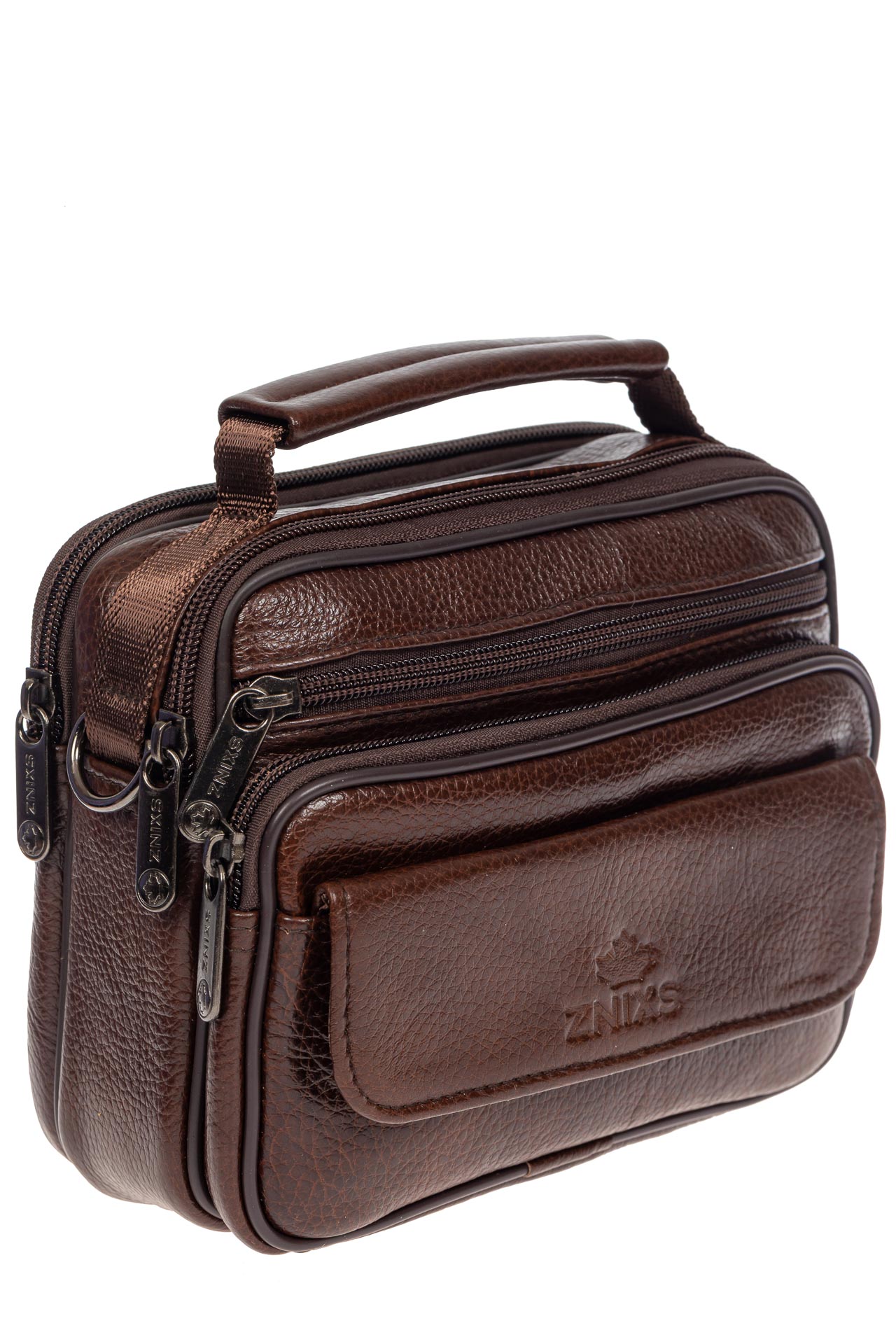 На фото 1 - Небольшая мужская сумка под документы из натуральной кожи, цвет коричневый