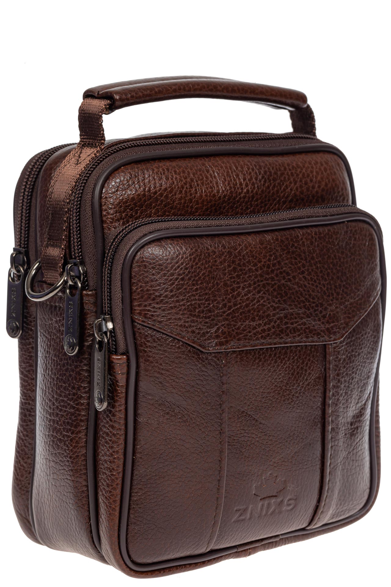 На фото 1 - Мужская кожаная сумка для документов, цвет коричневый