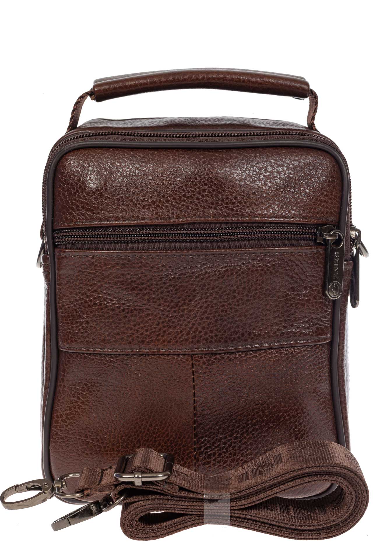 На фото 3 - Мужская кожаная сумка для документов, цвет коричневый