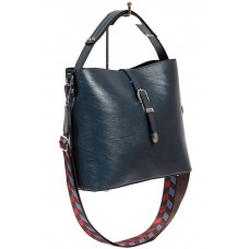 На фото 1 - Женская сумка-бочонок из искусственной кожи, цвет синий
