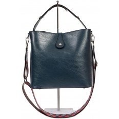 На фото 3 - Женская сумка-бочонок из искусственной кожи, цвет синий