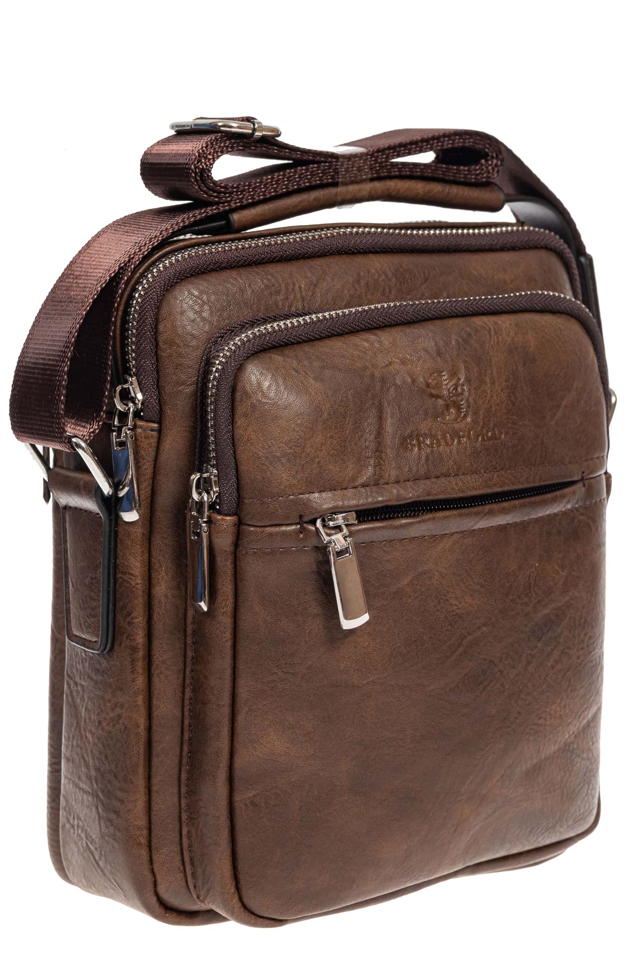 На фото 1 - Повседневная мужская сумка из искусственной кожи, цвет коричневый