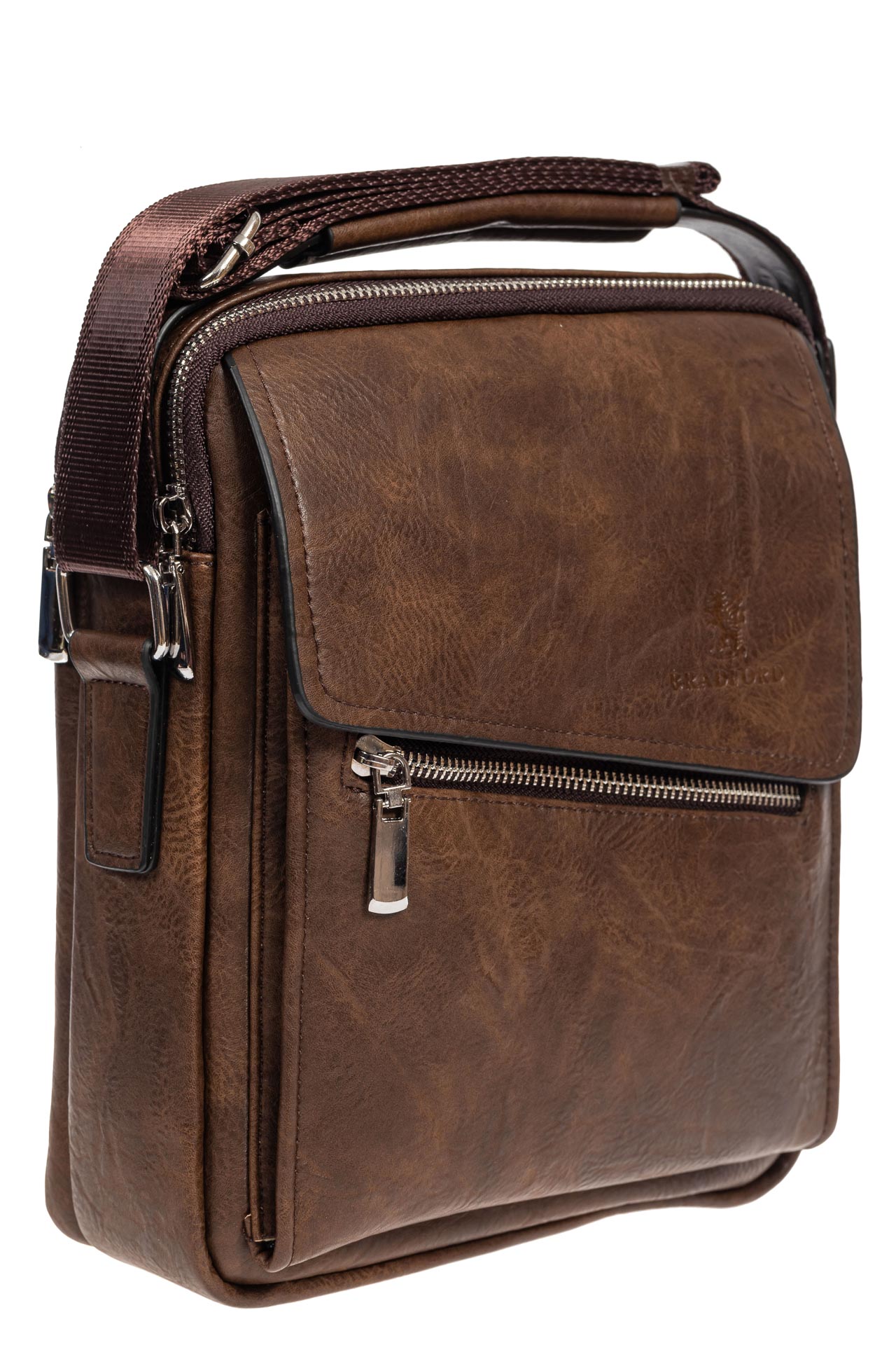 На фото 1 - Мужская сумка под документы из мягкой искусственной кожи, коричневая
