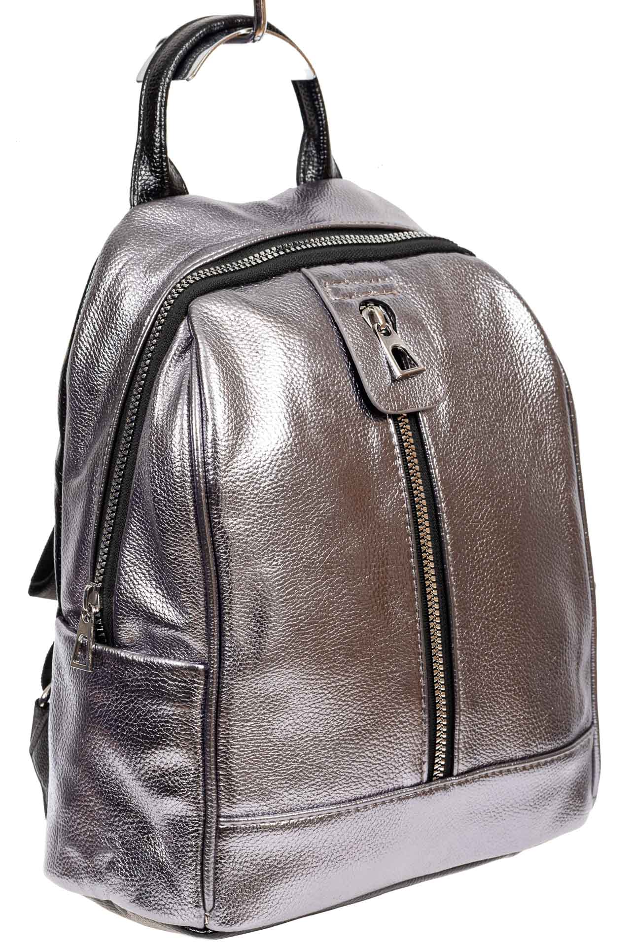 На фото 1 - Рюкзак молодёжный из экокожи, цвет серебристый с чёрным