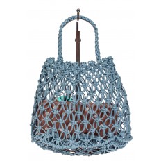 На фото 3 - Женская плетеная сумка-авоська из эко-кожи, цвет голубой