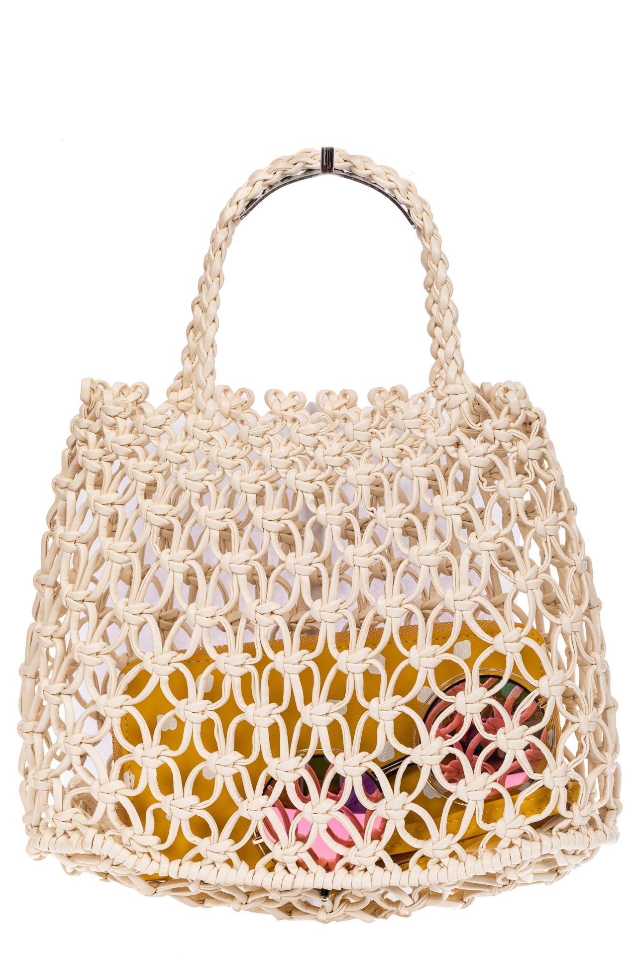 На фото 2 - Женская плетеная сумка-авоська из эко-кожи, цвет бежево-молочный