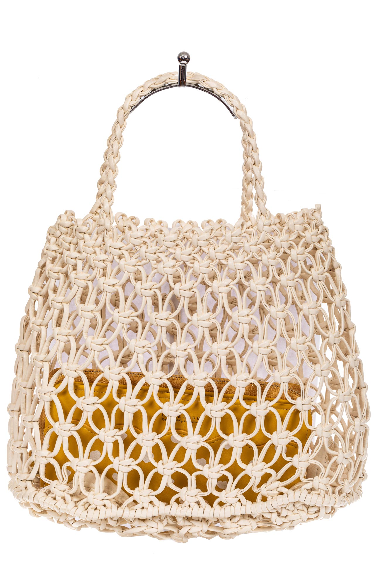 На фото 3 - Женская плетеная сумка-авоська из эко-кожи, цвет бежево-молочный