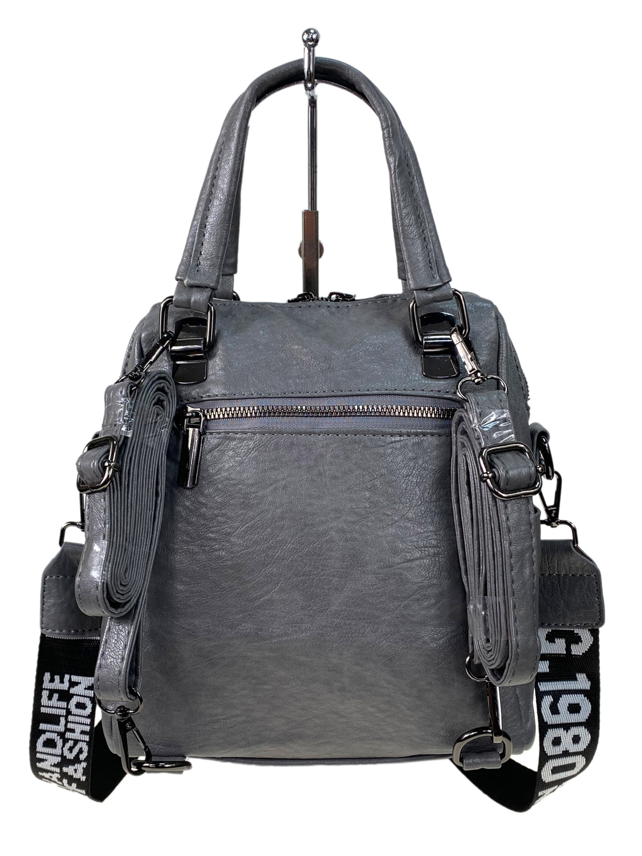 На фото 2 - Женская сумка-рюкзак трансформер из искусственной кожи цвет серый