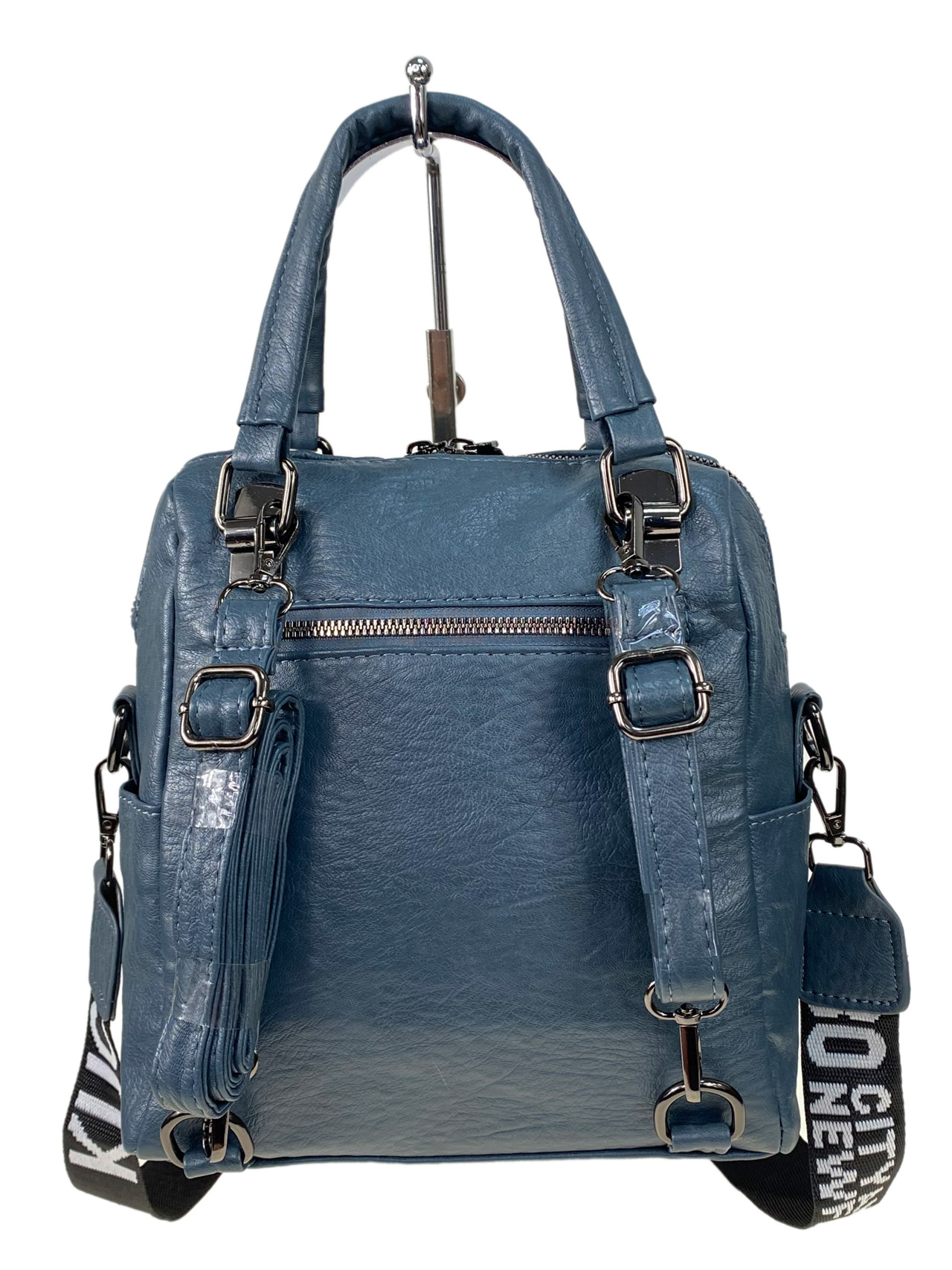 На фото 2 - Женская сумка-рюкзак трансформер из искусственной кожи цвет синий