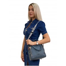На фото 3 - Женская сумка-рюкзак трансформер из искусственной кожи цвет синий