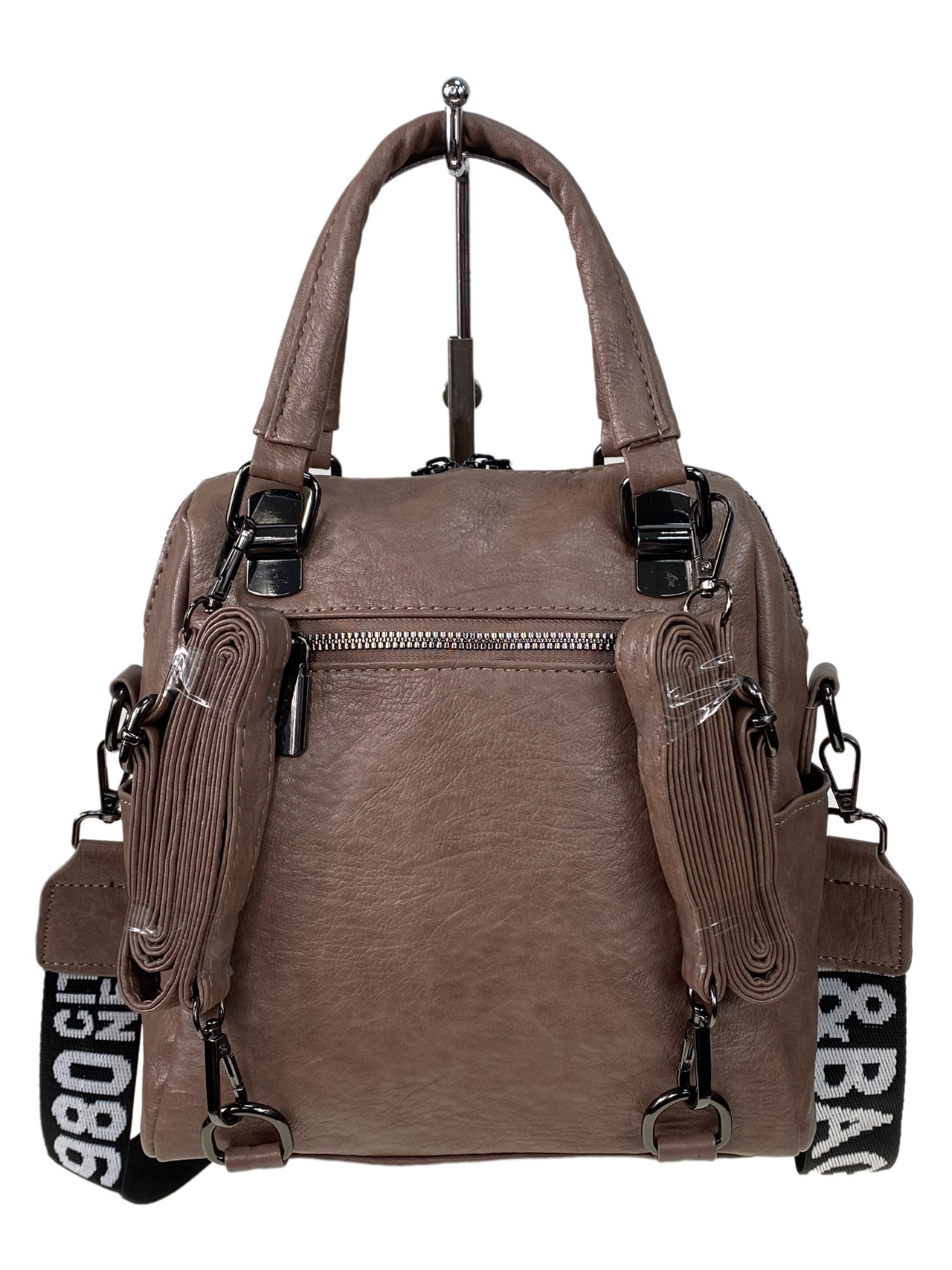На фото 2 - Женская сумка-рюкзак трансформер из искусственной кожи цвет бежевый