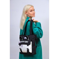 На фото 1 - Молодежная  сумка шоппер из текстиля, цвет черный